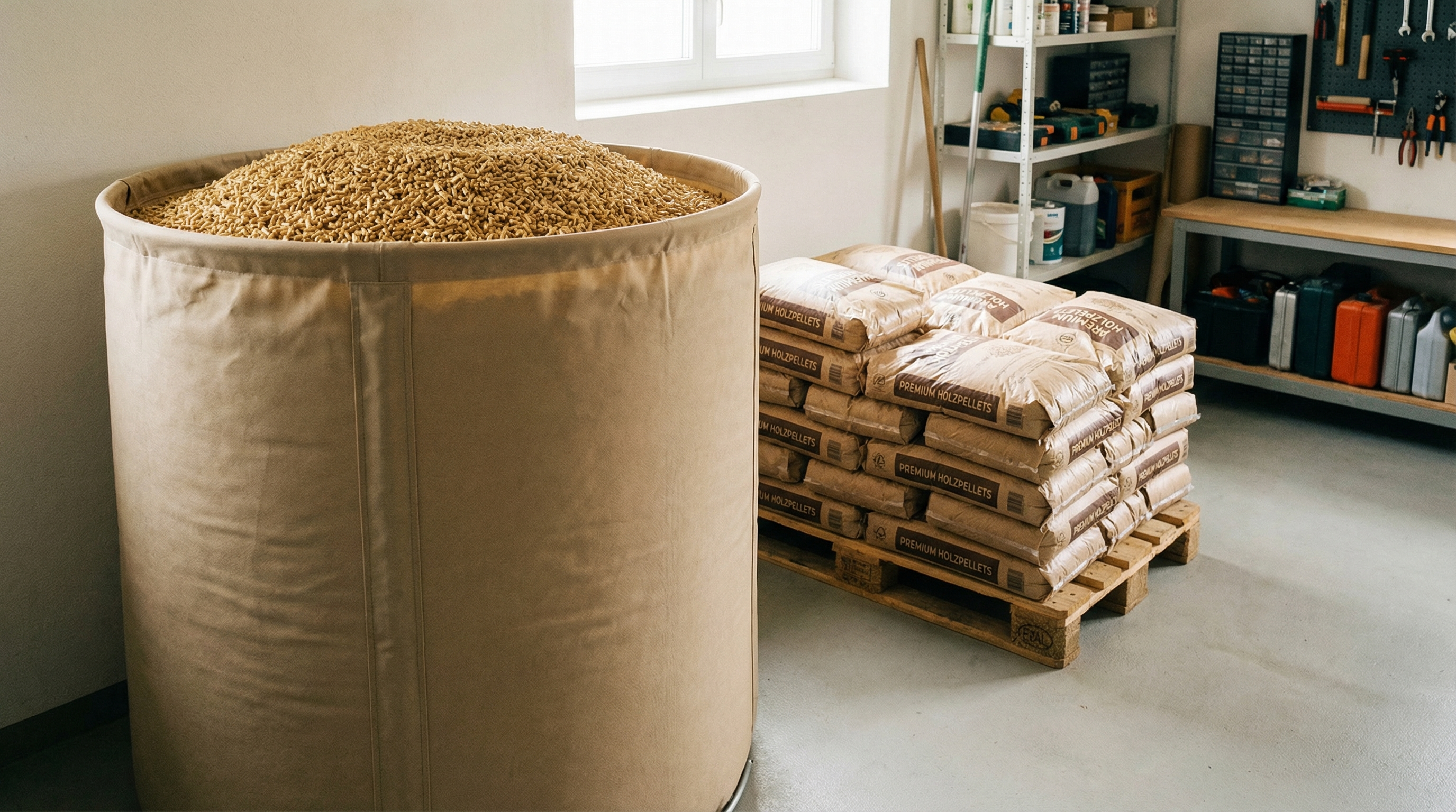 Pelletlager mit Gewebetank und Sackware — Pellets richtig lagern