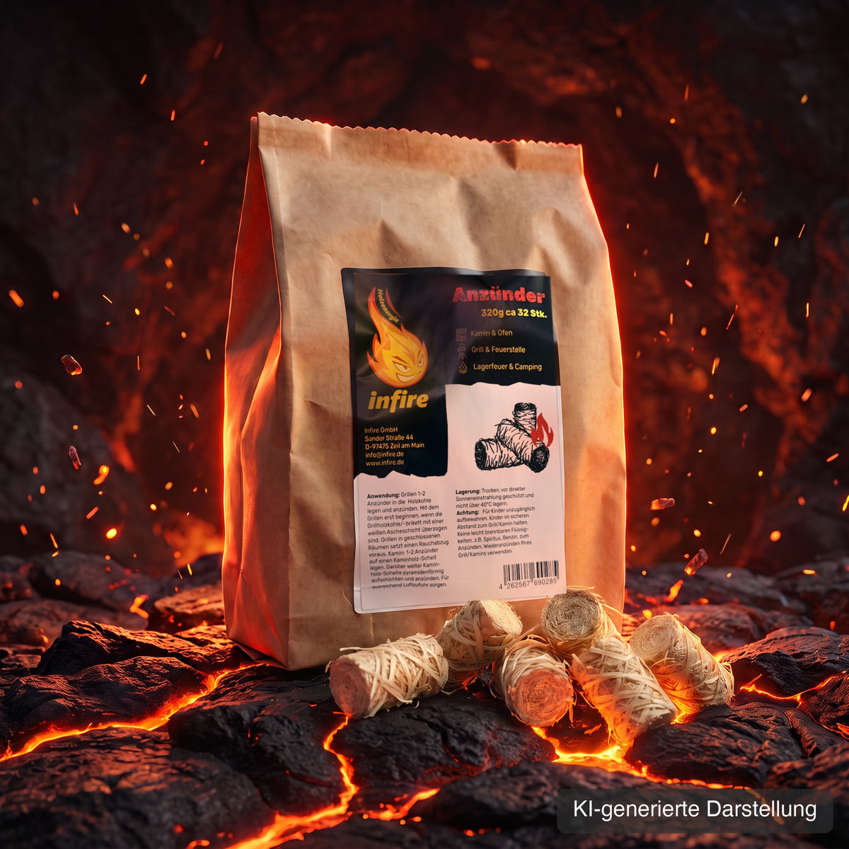 infire Holzwolle-Anzünder 320 g, ca. 32 Stück, auf glühender Lava