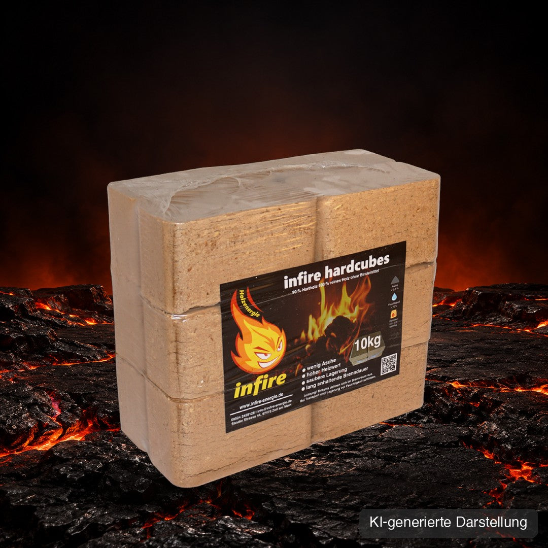 hardcubes Mischholzbriketts 10-kg-Paket, KI-generierte Darstellung