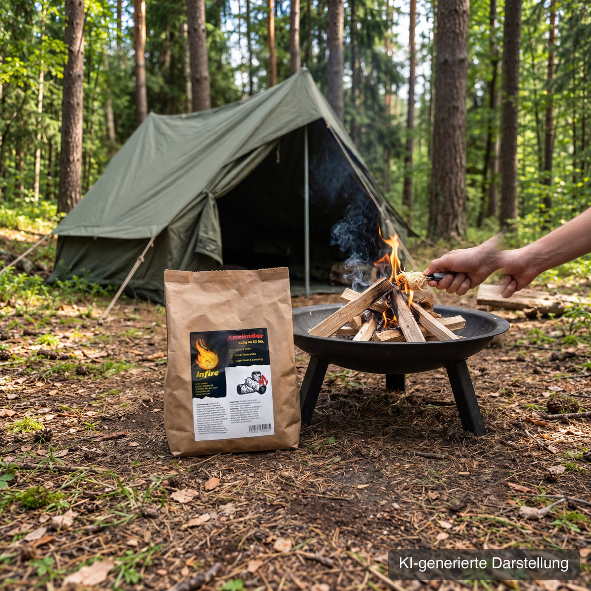 infire Anzünder beim Camping an der Feuerschale