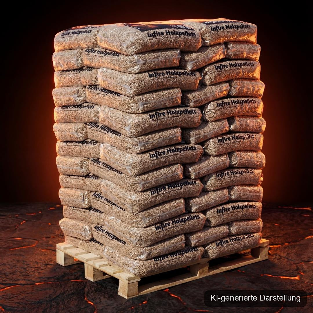 infire Holzpellets, 6 mm, Sackware, HD-Qualität - Palette 975 kg, KI-generierte Darstellung