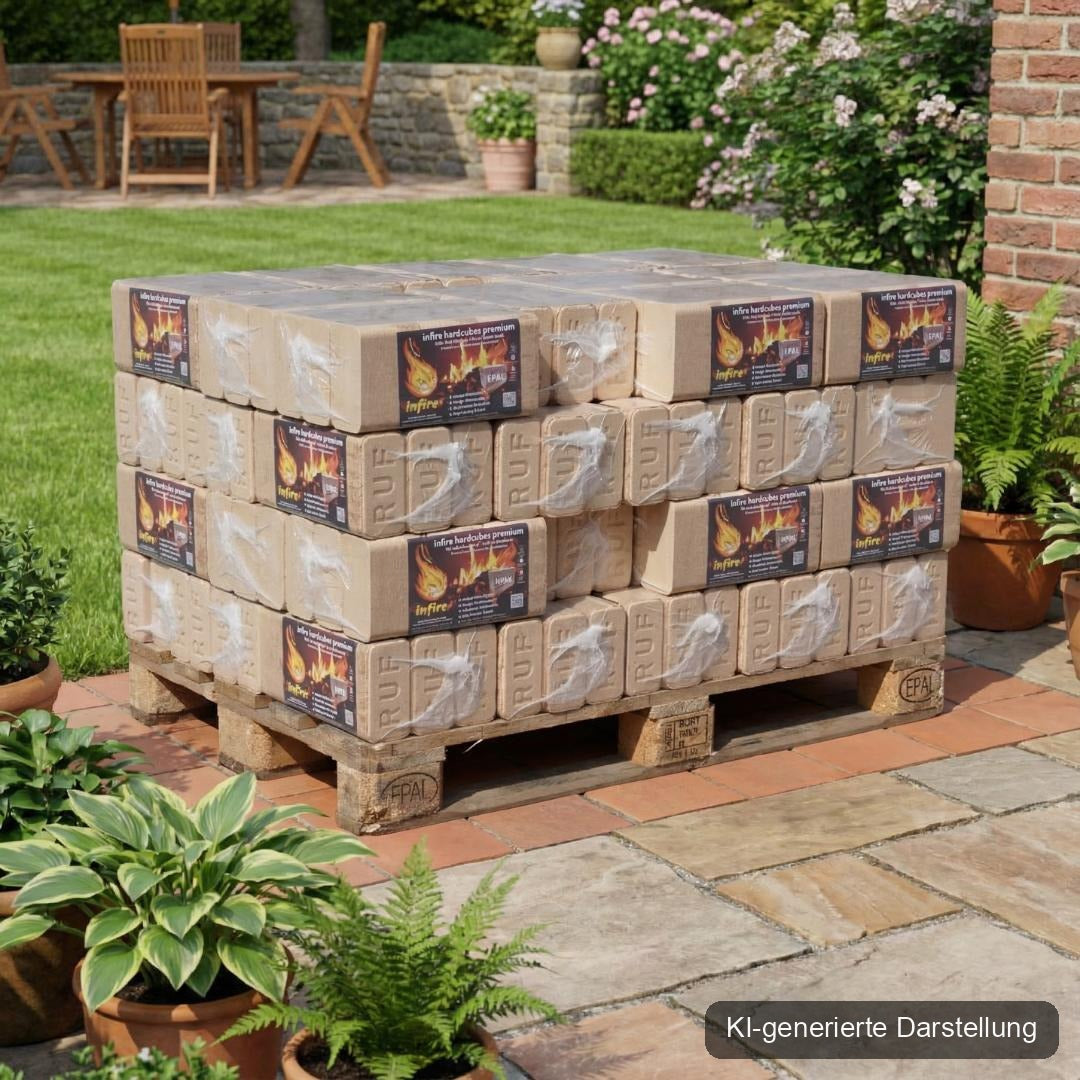 hardcubes premium - Hartholzbriketts - halbe Palette 480 kg, KI-generierte Darstellung