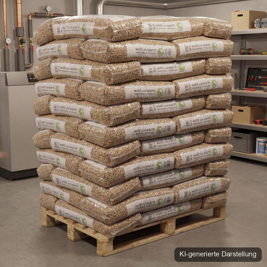 wohl und warm Holzpellets, 6 mm, Sackware - Palette 990 kg, KI-generierte Darstellung