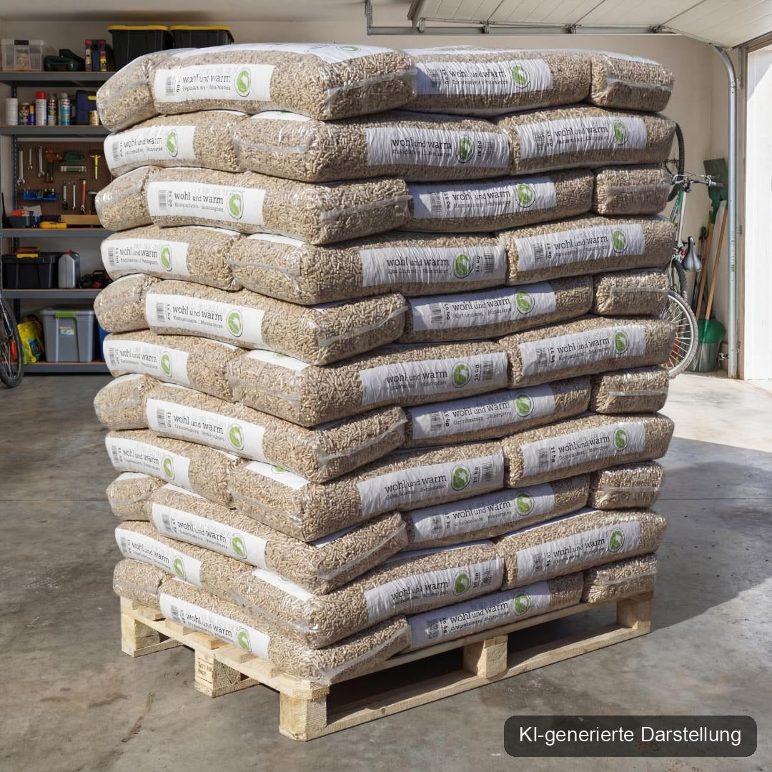 wohl und warm Holzpellets, 6 mm, Sackware - Palette 990 kg, KI-generierte Darstellung