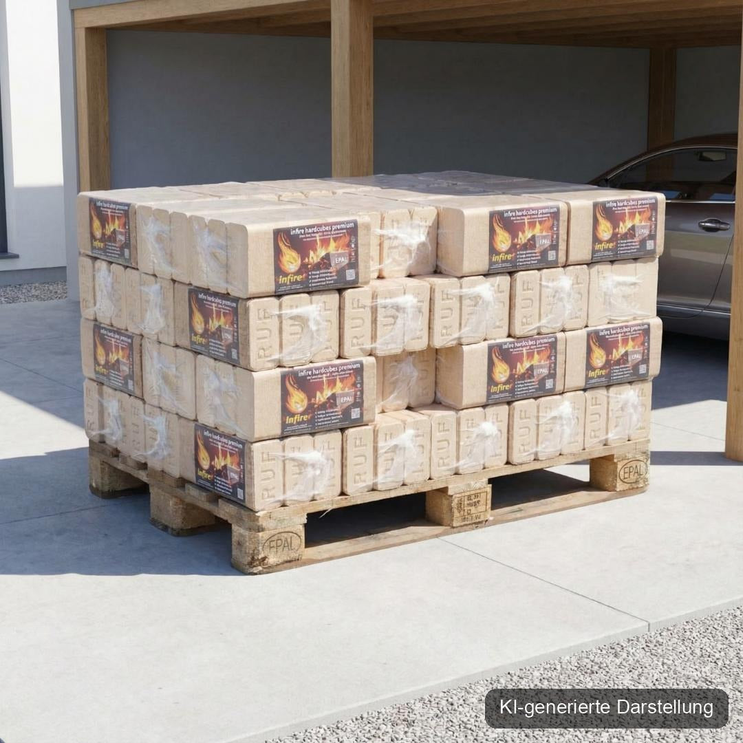 hardcubes premium - Hartholzbriketts - halbe Palette 480 kg, KI-generierte Darstellung