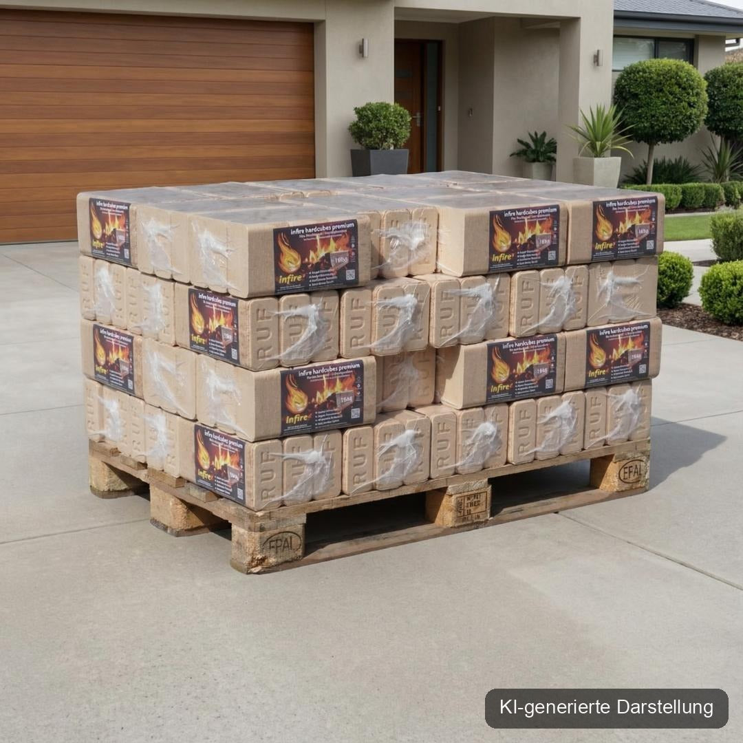 hardcubes premium - Hartholzbriketts - halbe Palette 480 kg, KI-generierte Darstellung