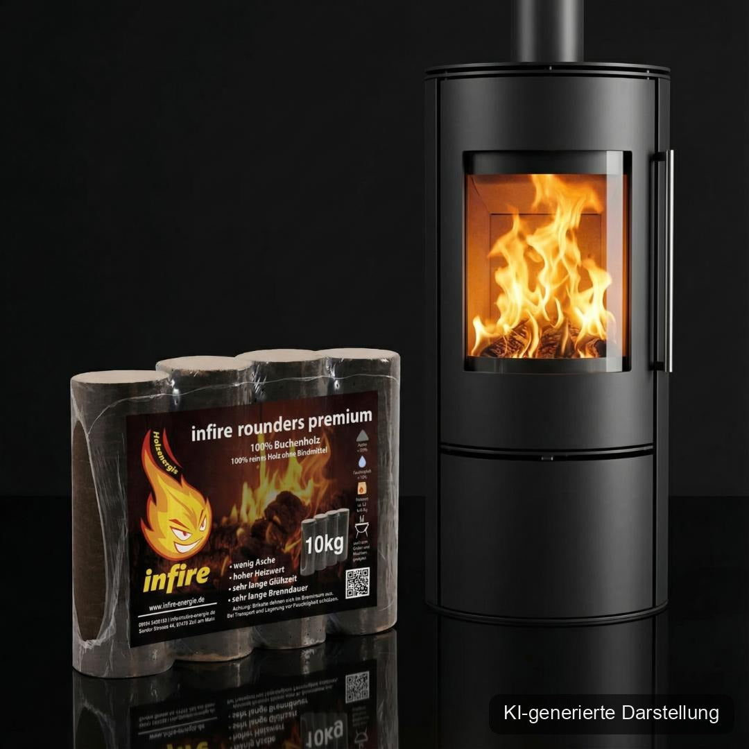 rounders premium - Hartholzbriketts - einzeln 10 kg, KI-generierte Darstellung