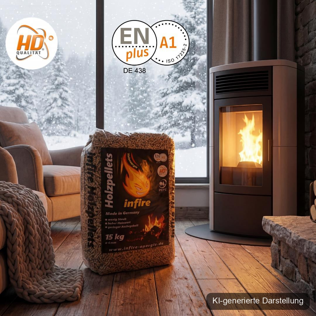infire Holzpellets, 6 mm, Sackware, HD-Qualität - halbe Palette 495 kg, Bild 7 von 10, KI-generierte Darstellung