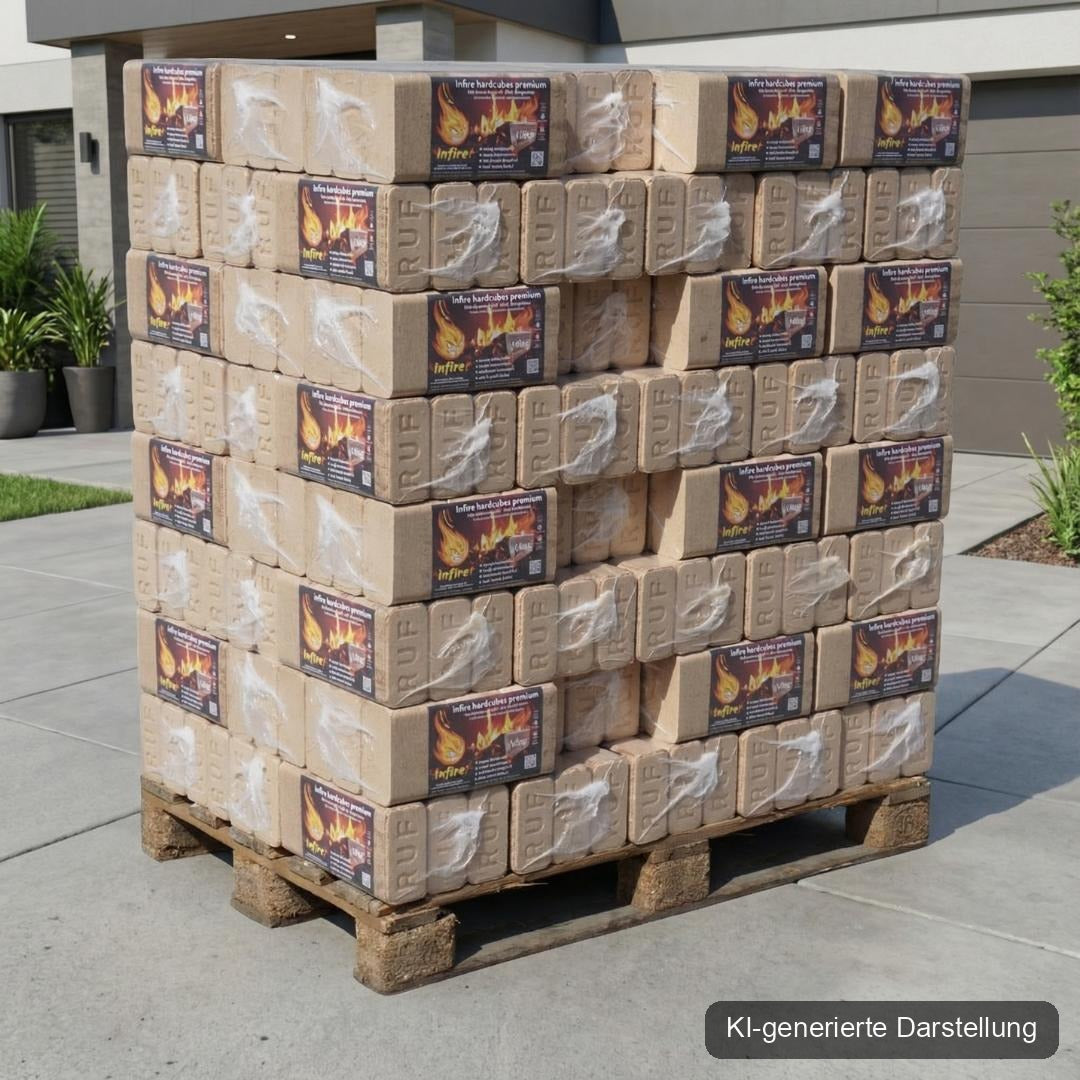 hardcubes premium - Hartholzbriketts - Palette 960 kg, KI-generierte Darstellung