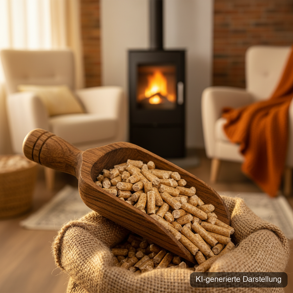Beste Holzpellets 2026 — hochwertige ENplus A1 Pellets in Nahaufnahme (KI-generierte Darstellung)