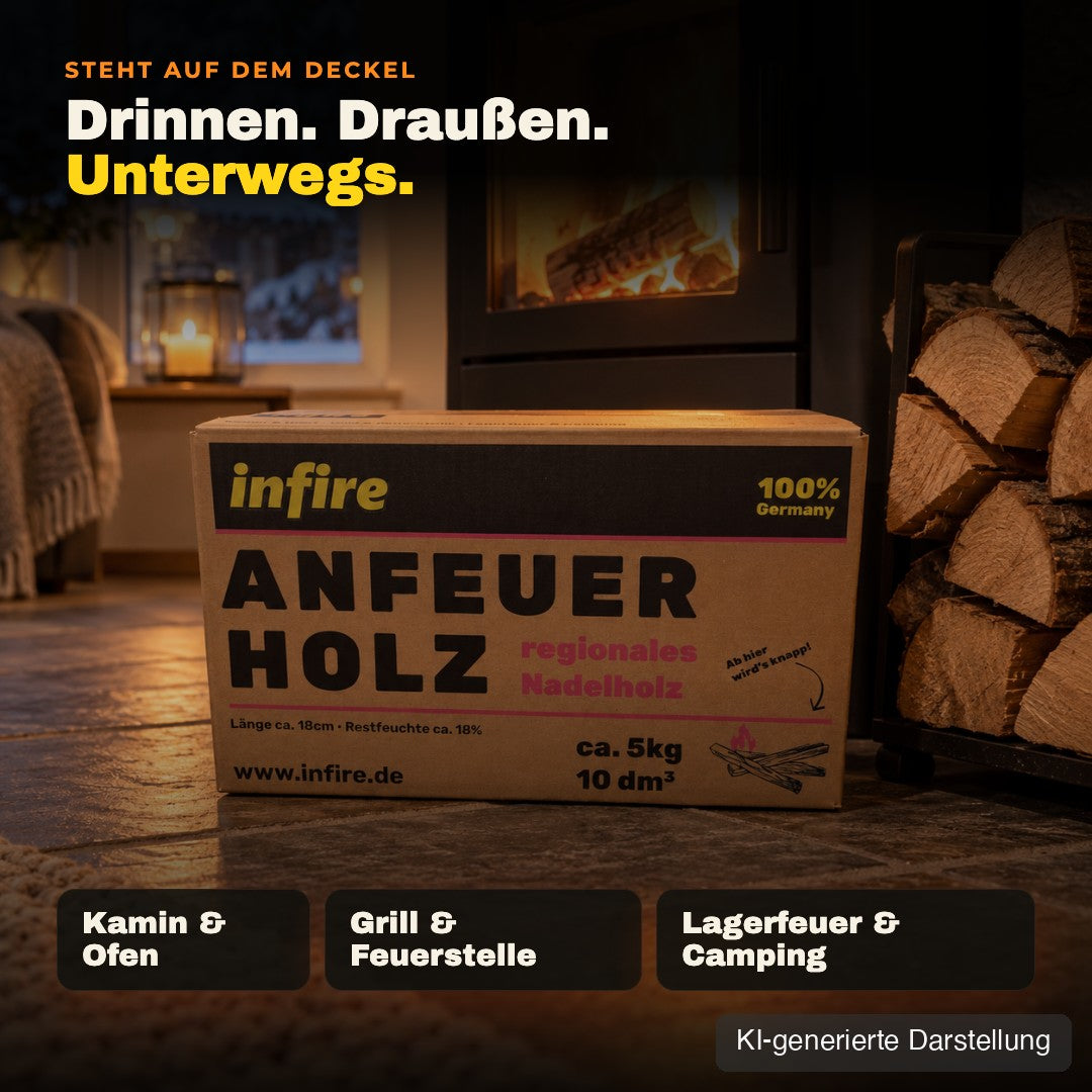 Anfeuerholz für Kamin und Ofen, Grill und Feuerstelle, Lagerfeuer und Camping, KI-generierte Darstellung