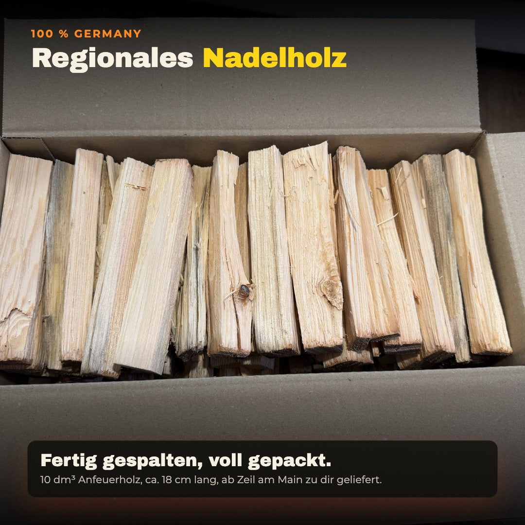Regionales Nadelholz, fertig gespalten im Karton