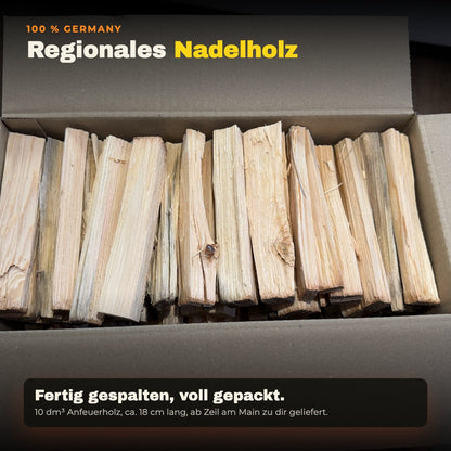 Regionales Nadelholz, fertig gespalten im Karton