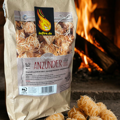 infire Starters, 1kg, Premium Holzwolle Anzünder, 100% PEFC