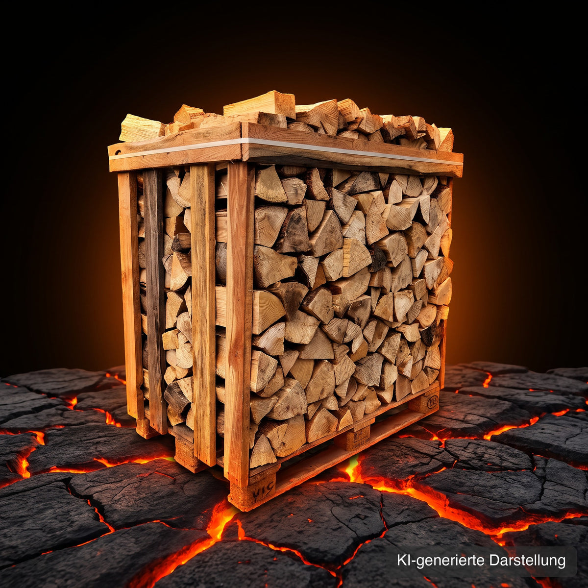 Brennholz-Box vor Lava und Glut - infire Titelbild (KI-generierte Darstellung)