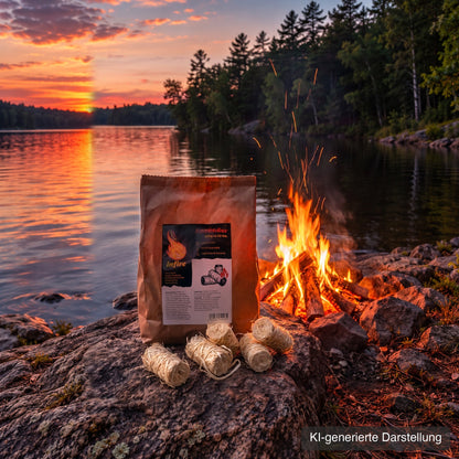 infire Anzünder am Lagerfeuer am See