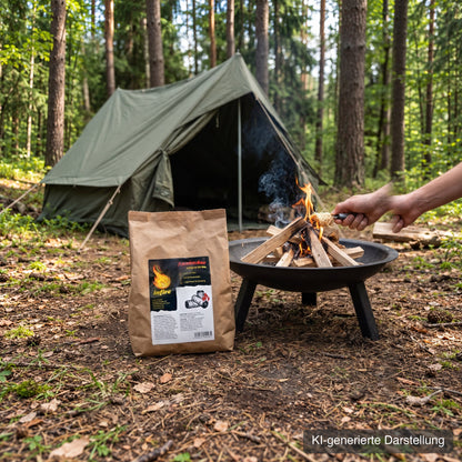infire Anzünder beim Camping an der Feuerschale