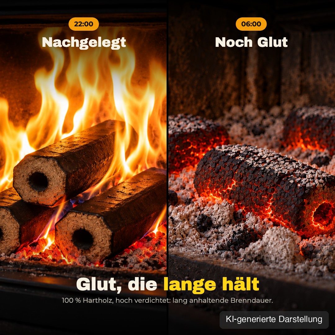 Pini-Kay abends nachgelegt, morgens noch Glut, KI-generierte Darstellung
