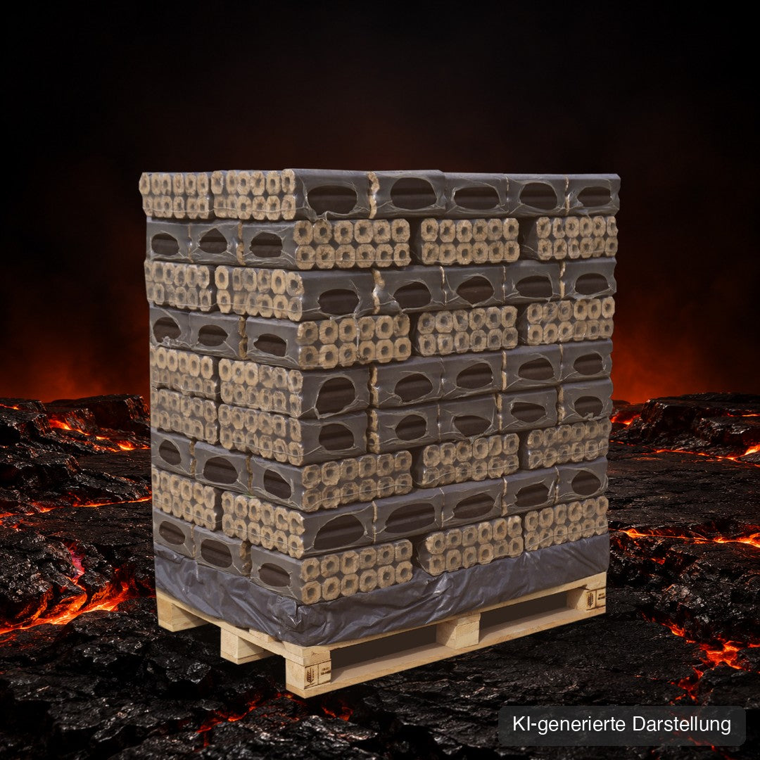 Pini-Kay Hartholzbriketts Palette 960 kg, KI-generierte Darstellung