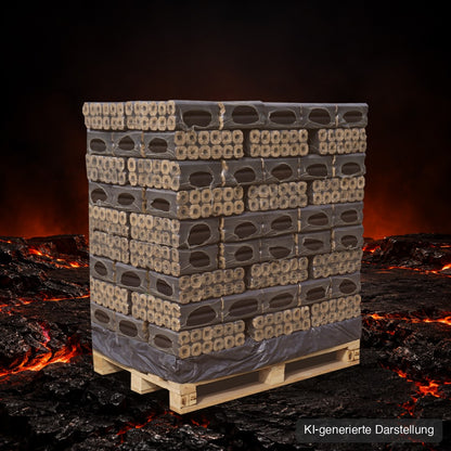 Pini-Kay Hartholzbriketts Palette 960 kg, KI-generierte Darstellung