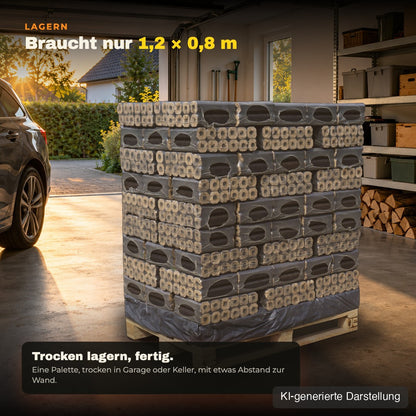 Pini-Kay Palette trocken gelagert in der Garage, KI-generierte Darstellung