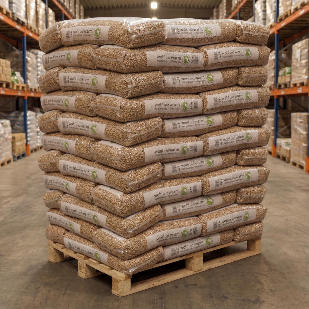 wohl und warm Holzpellets, 6 mm, Sackware - Palette 990 kg